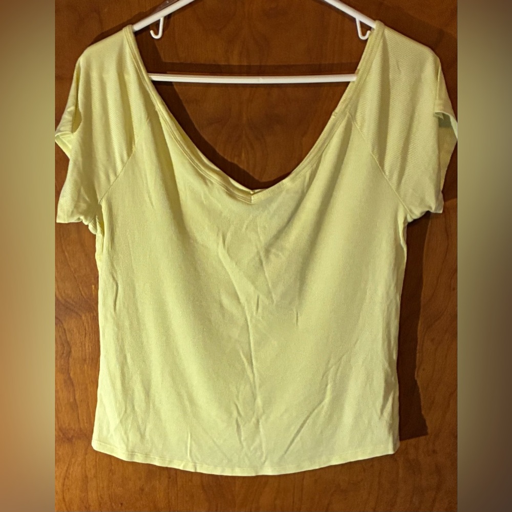 NWT Wild Fable Yellow Ribbed Double V Neck  Short Sleeve Tee